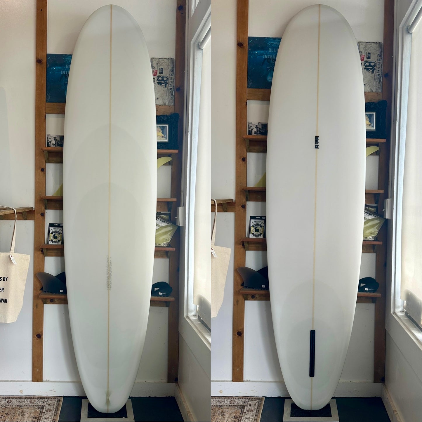 7’10” thumb tail hull surfboard shaped by Tristan “Fantastic Acid” and glassed by Todd Pinder, designed for smaller, flatter waves