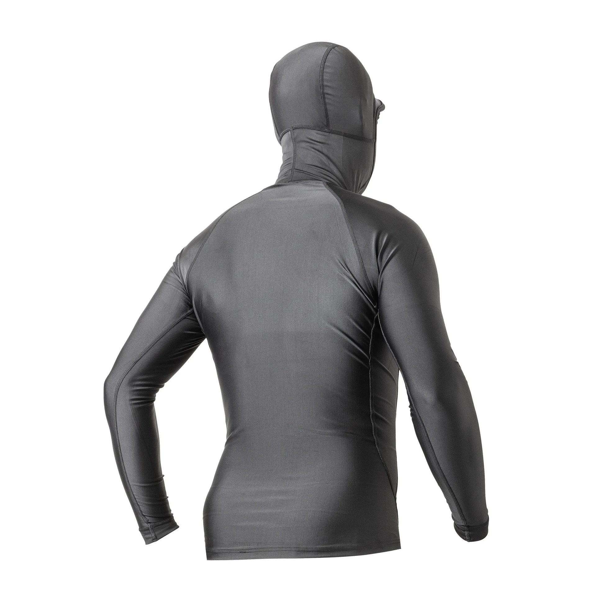 Back view of AXXE Classic hooded rashguard with UPF50+ sun protection.