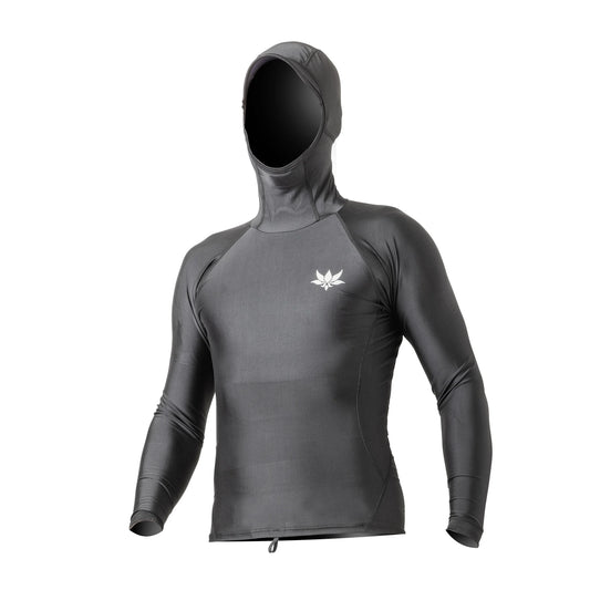 Front view of AXXE Classic hooded rashguard with UPF50+ sun protection and boardshort loop.